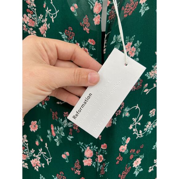 Reformation Juni Emilia Green Floral Print Long Sleeve Mini Dress Size 10 NWT - Picture 7 of 8